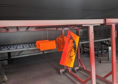Powder coating finish applied to steel components at Balufab