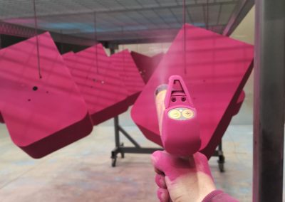 Powder coating finish applied to steel components at Balufab